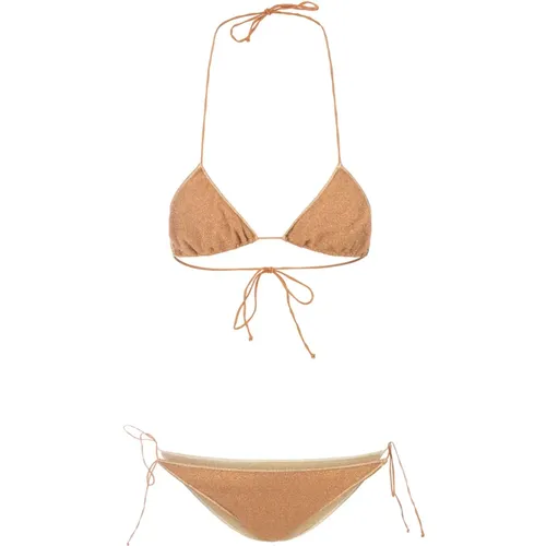 Golden Lurex Triangle Bikini , female, Sizes: L, M, S - Oseree - Modalova