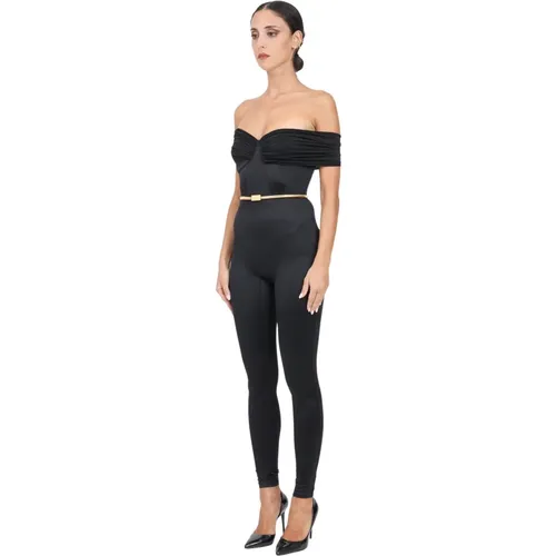 Schwarzer Eleganter Jumpsuit mit Lurex-Band , Damen, Größe: L - Elisabetta Franchi - Modalova