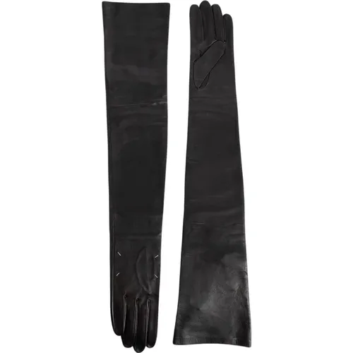 Schwarze Lange Handschuhe - 100% Leder , Damen, Größe: M - Maison Margiela - Modalova