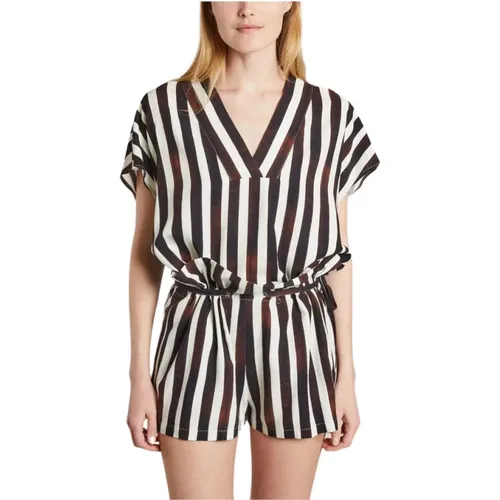 Classic V-Neck Striped Shirt , female, Sizes: S, M - Benjamin Benmoyal - Modalova