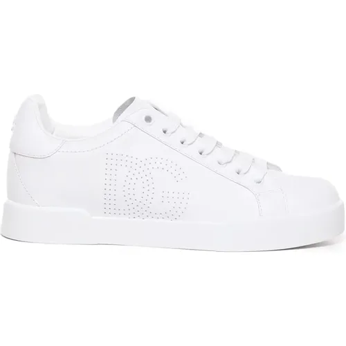 Weiße Ledersneaker mit Perforiertem Logo , Damen, Größe: 36 1/2 EU - Dolce & Gabbana - Modalova