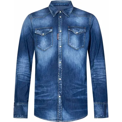 Blaues Hemd mit Druckknöpfen,Denim Shirts,Stonewashed Denim Hemd Blau - Dsquared2 - Modalova