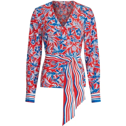 Blusenshirt mit floralem Muster und Taillenband , Damen, Größe: S - Tommy Hilfiger - Modalova
