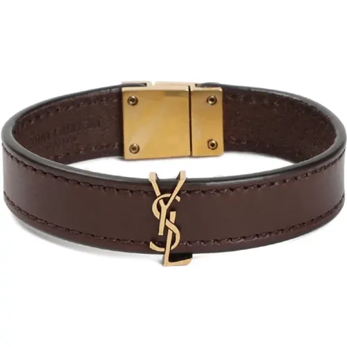 Braunes Leder Logo Armband , Herren, Größe: M - Saint Laurent - Modalova