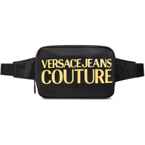 Schwarzer Nylon-Marsupio für Herren mit goldenem Logo - Versace Jeans Couture - Modalova