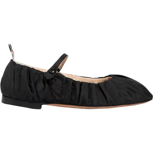 Schwarze Plissierte Varsity Loafers Ledersohle , Damen, Größe: 37 1/2 EU - Thom Browne - Modalova