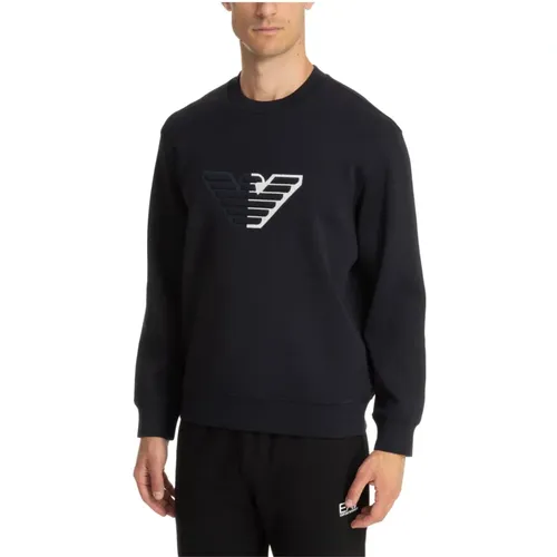 Einfarbiger Logo Bestickter Sweatshirt , Herren, Größe: M - Emporio Armani - Modalova