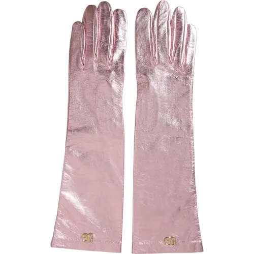 Rosa laminierte Logo-Handschuhe - Dolce & Gabbana - Modalova