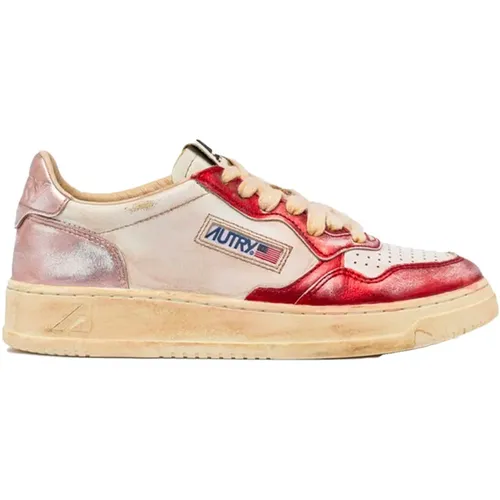 Vintage Leder Sneakers Weiß/Rot/Rosa , Damen, Größe: 41 EU - Autry - Modalova