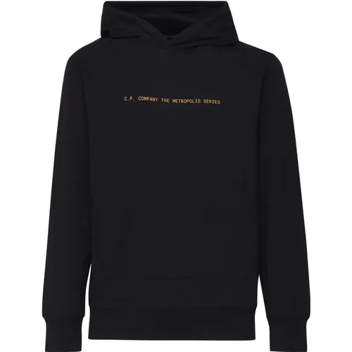 Schwarzer Baumwoll Kapuzenpullover Logo , Herren, Größe: L - C.P. Company - Modalova