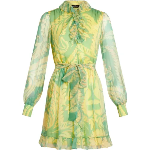 Green Silk Chiffon Mini Dress , female, Sizes: XS - ETRO - Modalova