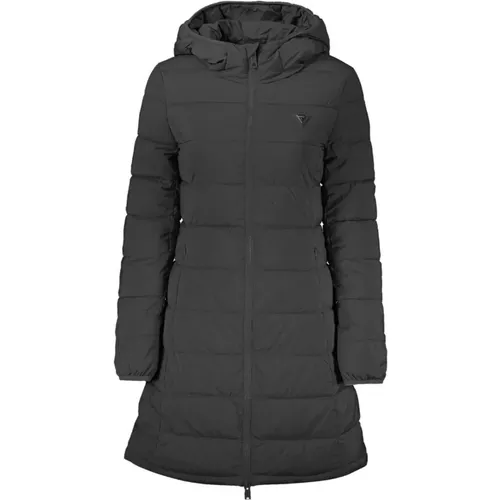 Schwarze Kapuzenjacke mit Reißverschluss , Damen, Größe: XS - Guess - Modalova