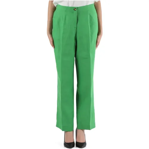 Straight cut linen trousers , female, Sizes: L, 2XL, XL - Elena Mirò - Modalova