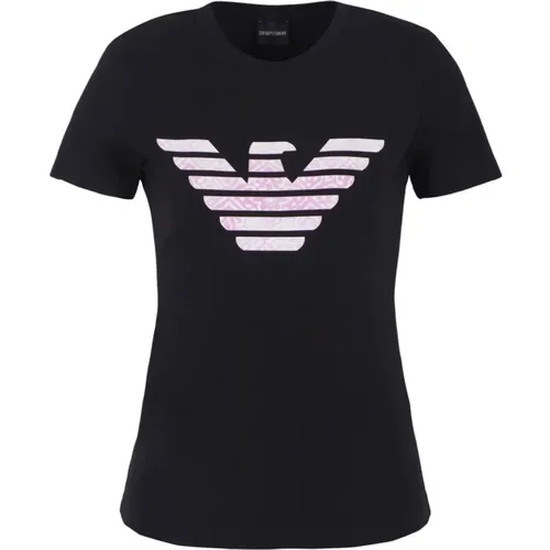 Schwarze Logo-Print T-Shirts und Polos , Damen, Größe: S - Emporio Armani - Modalova