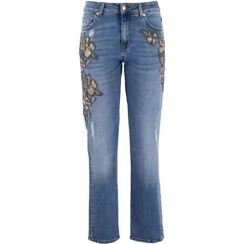 Blumige Skinny Jeans mit Goldenen Fäden , Damen, Größe: L - Ermanno Scervino - Modalova