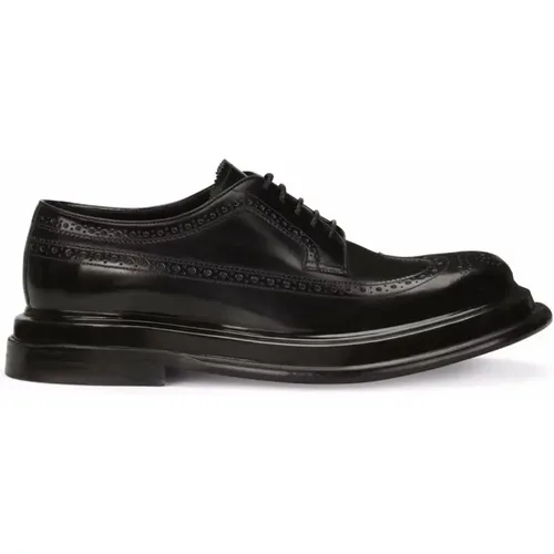 Business Schuhe, Klassisches Schwarzes Leder mit Strapazierfähiger Gummisohle , Herren, Größe: 42 EU - Dolce & Gabbana - Modalova
