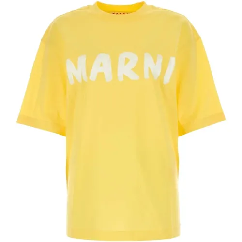 Gelbes Oversize Baumwoll T-Shirt , Damen, Größe: 2XS - Marni - Modalova