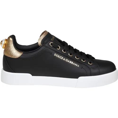 Portofino Nappa Leather Sneakers , female, Sizes: 3 UK - Dolce & Gabbana - Modalova