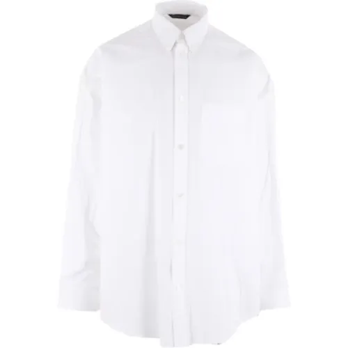 Weiße Oversize Baumwoll Popeline Hemd mit Logo-Print - Balenciaga - Modalova
