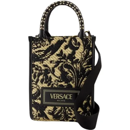 Black Leather Shopper Bag , male, Sizes: ONE SIZE - Versace - Modalova