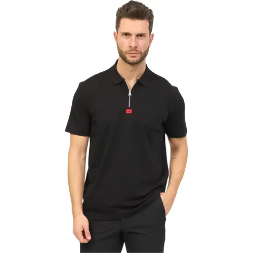 Mens Polo Shirt with Zipper Closure and Red Logo , male, Sizes: XL - Hugo Boss - Modalova