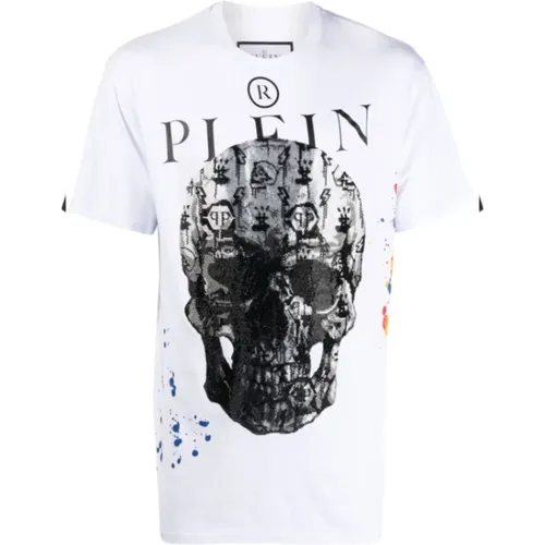 T-Shirt mit Kristallen und Schädel , Herren, Größe: M - Philipp Plein - Modalova