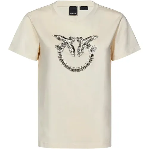 Weiße Love Birds T-Shirt , Damen, Größe: S - pinko - Modalova