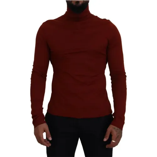 Elegant Maroon Collar Zip Sweater , male, Sizes: S - Dolce & Gabbana - Modalova