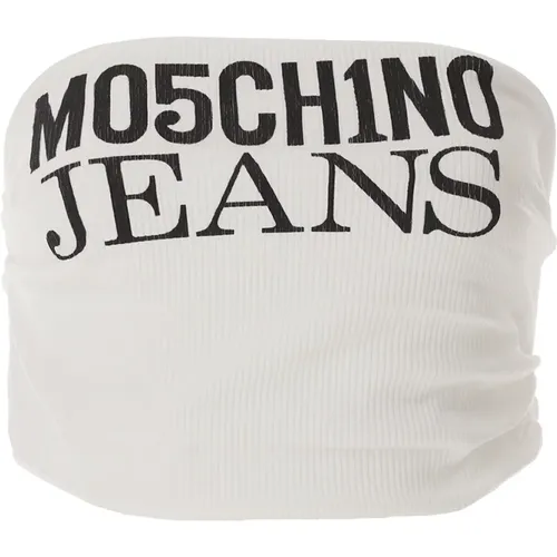 Logo Top Crop Print Ribbed , female, Sizes: S, L - Moschino - Modalova