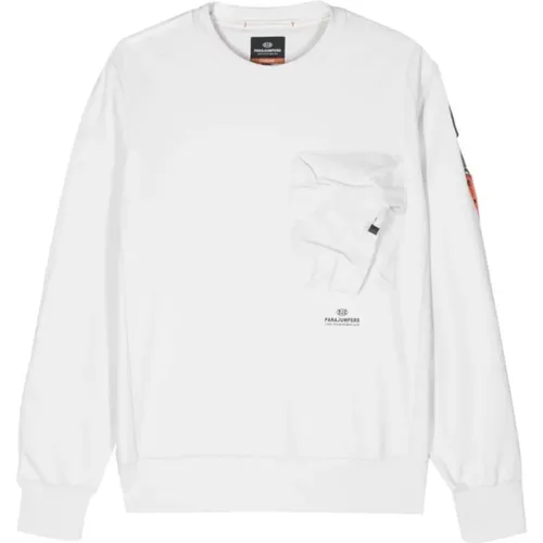 Weißer gerippter Sweatshirt mit Logo-Print , Herren, Größe: L - Parajumpers - Modalova