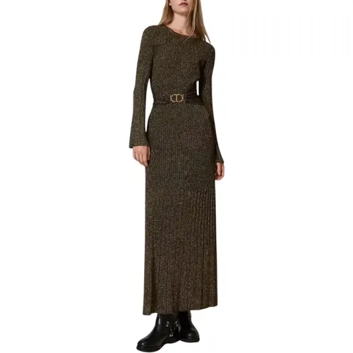 Langes Gestricktes Rippkleid mit Ovalgürtel , Damen, Größe: XS - Twinset - Modalova