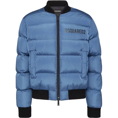 Blauer Gepolsterter Logo-Print Mantel - Dsquared2 - Modalova