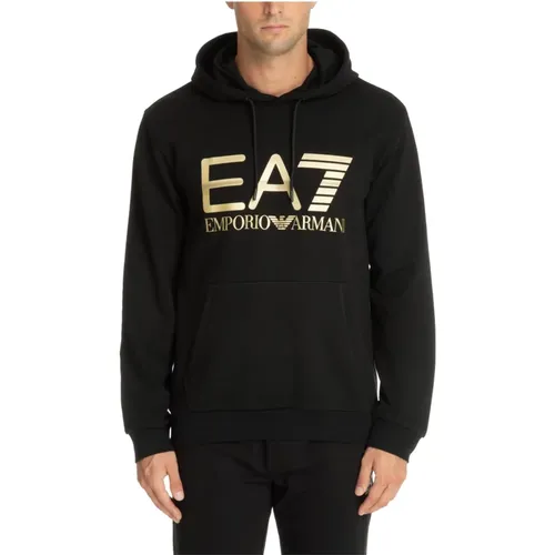 Kordelzug Gemustert Logo Tasche Hoodie , Herren, Größe: L - Emporio Armani EA7 - Modalova