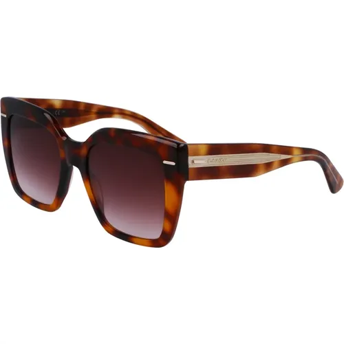Havana/Braun Getönte Sonnenbrille , Damen, Größe: 54 MM - Calvin Klein - Modalova