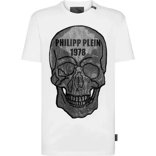 Weißes Strass T-Shirt , Herren, Größe: L - Philipp Plein - Modalova