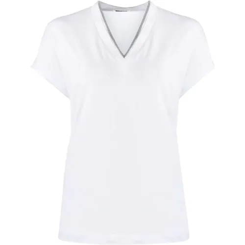 Weißes Baumwoll-T-Shirt , Damen, Größe: XS - BRUNELLO CUCINELLI - Modalova