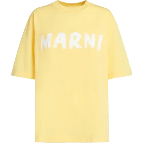 Baumwoll-T-Shirt mit Logo , Damen, Größe: S - Marni - Modalova