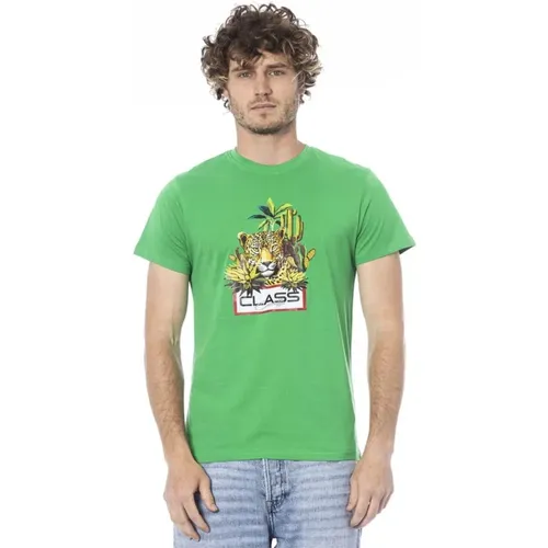 Grünes Logo-Print Baumwoll-T-Shirt , Herren, Größe: S - Cavalli Class - Modalova