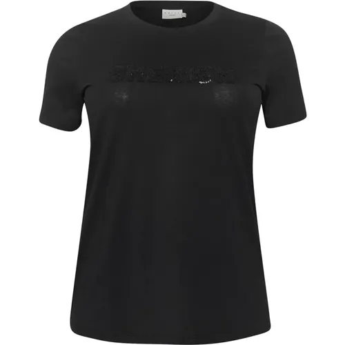 Schwarzes Tiefes Pailletten-T-Shirt - Kaffe Curve - Modalova