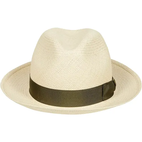Weißer Stroh Panama Hut mit Logo Band , Herren, Größe: 57 CM - Borsalino - Modalova