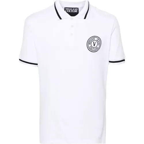 Weiße Polo mit V-Emblem Logo , Herren, Größe: S - Versace Jeans Couture - Modalova
