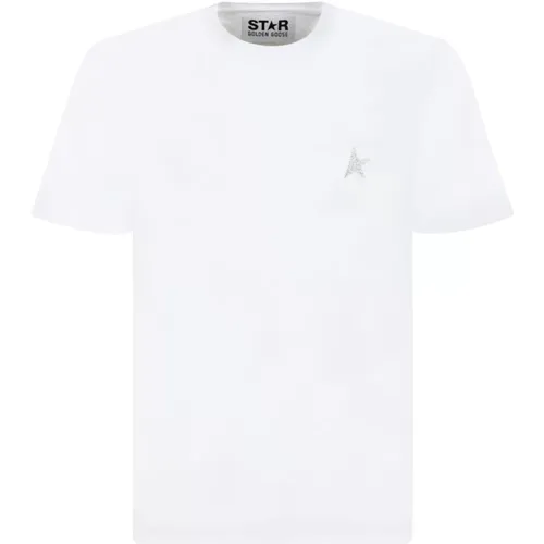 Weißes T-Shirt mit silbernem Stern , Herren, Größe: S - Golden Goose - Modalova