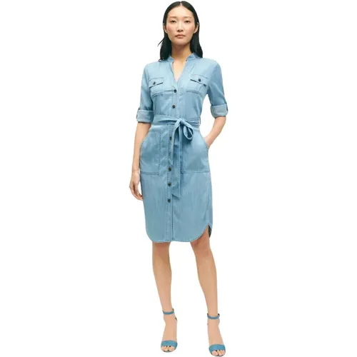 Denim Utility Kleid , Damen, Größe: XL - Brooks Brothers - Modalova