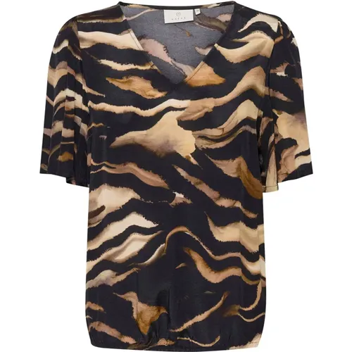 Tiger Print Blouse Stylish V-Neck , female, Sizes: XL - Kaffe - Modalova