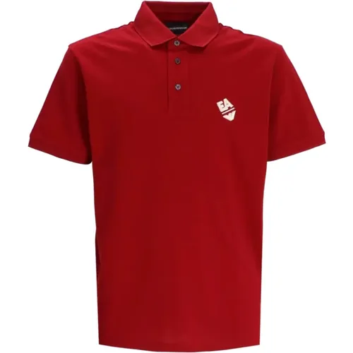 Rotes Polo Shirt mit Logo und Adler Stickerei , Herren, Größe: L - Emporio Armani - Modalova