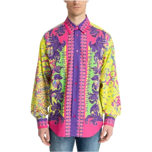 Baroque Short Sleeve Shirt Abstract Multicolour , male, Sizes: M - Versace Jeans Couture - Modalova
