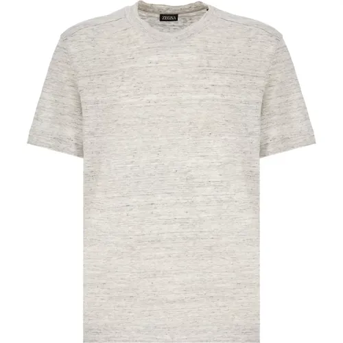 Grey Linen T-shirt with Ribbed Neckline , male, Sizes: L, M - Ermenegildo Zegna - Modalova