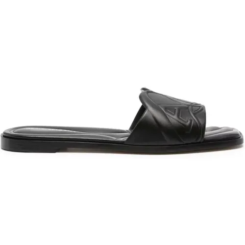 Schwarze Leder Slip-On Schuhe mit Logo-geprägtem Riemen , Damen, Größe: 36 EU - alexander mcqueen - Modalova