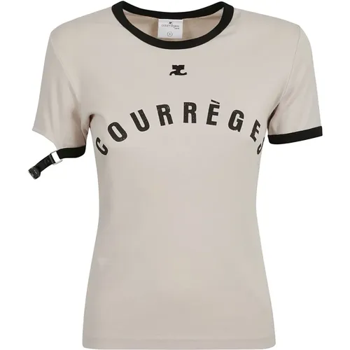 Lime Stone Schwarz T-Shirt Jersey Logo , Damen, Größe: M - Courrèges - Modalova