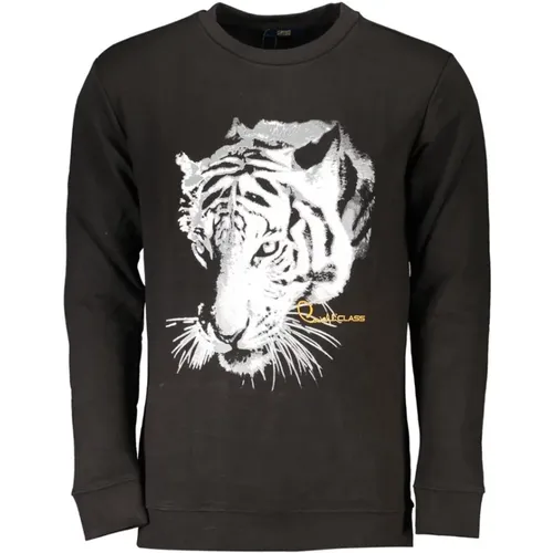 Schwarzer Baumwoll-Sweatshirt mit Print-Logo , Herren, Größe: M - Cavalli Class - Modalova